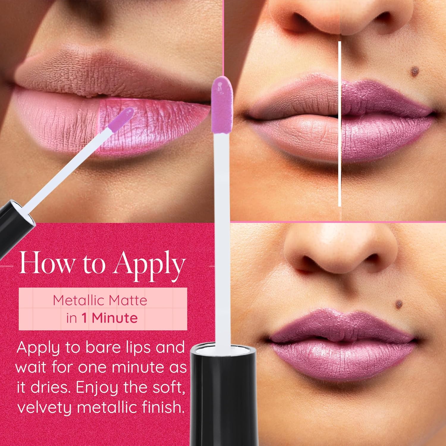Aromi Metallic Liquid Lipstick | Long-Lasting, Light Pink Lip Color with Shimmery Finish, Vegan & Cruelty-free, Waterproof (Cotton Candy)-Velvo Beauty