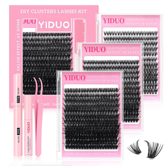 3 Styles Lashes Cluster Kit 720Pcs Eyelash Extensions Kit 40P+60P+80P Bulk Pack D Curl Volume False Eyelashes DIY Individual Wispy Fake Eye Lashes Combo Packs with Bond&Seal |Tweezers | Removers-Velvo Beauty