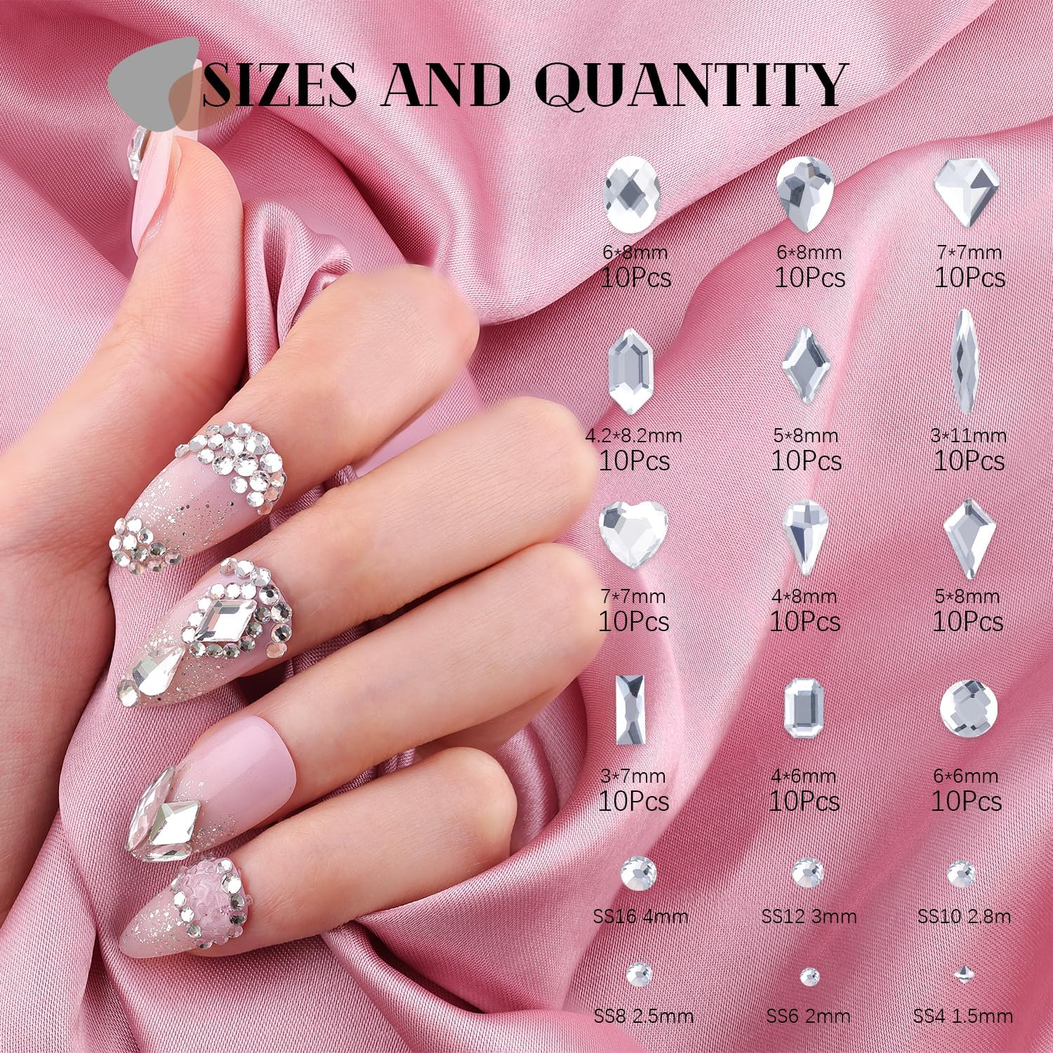 2680Pcs Silver Clear Nail Rhinestones 120Pcs Multi Shapes Glass Flatback Nail Gems + 2560Pcs 1.5-4mm Round Crystal, Manicure Nail Charms Diamond Gemstones for Acrylic Nails Decoration-Velvo Beauty
