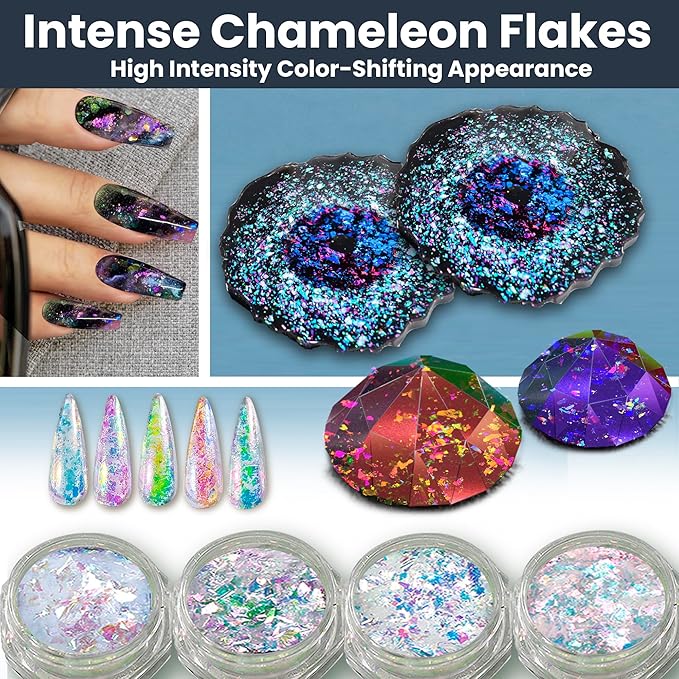 Chameleon Flakes & Chameleon Aurora Opal Flakes - Chameleon Flakes for Resin, Nails - Chameleon Mica Powder for Epoxy Resin, Paint-Velvo Beauty
