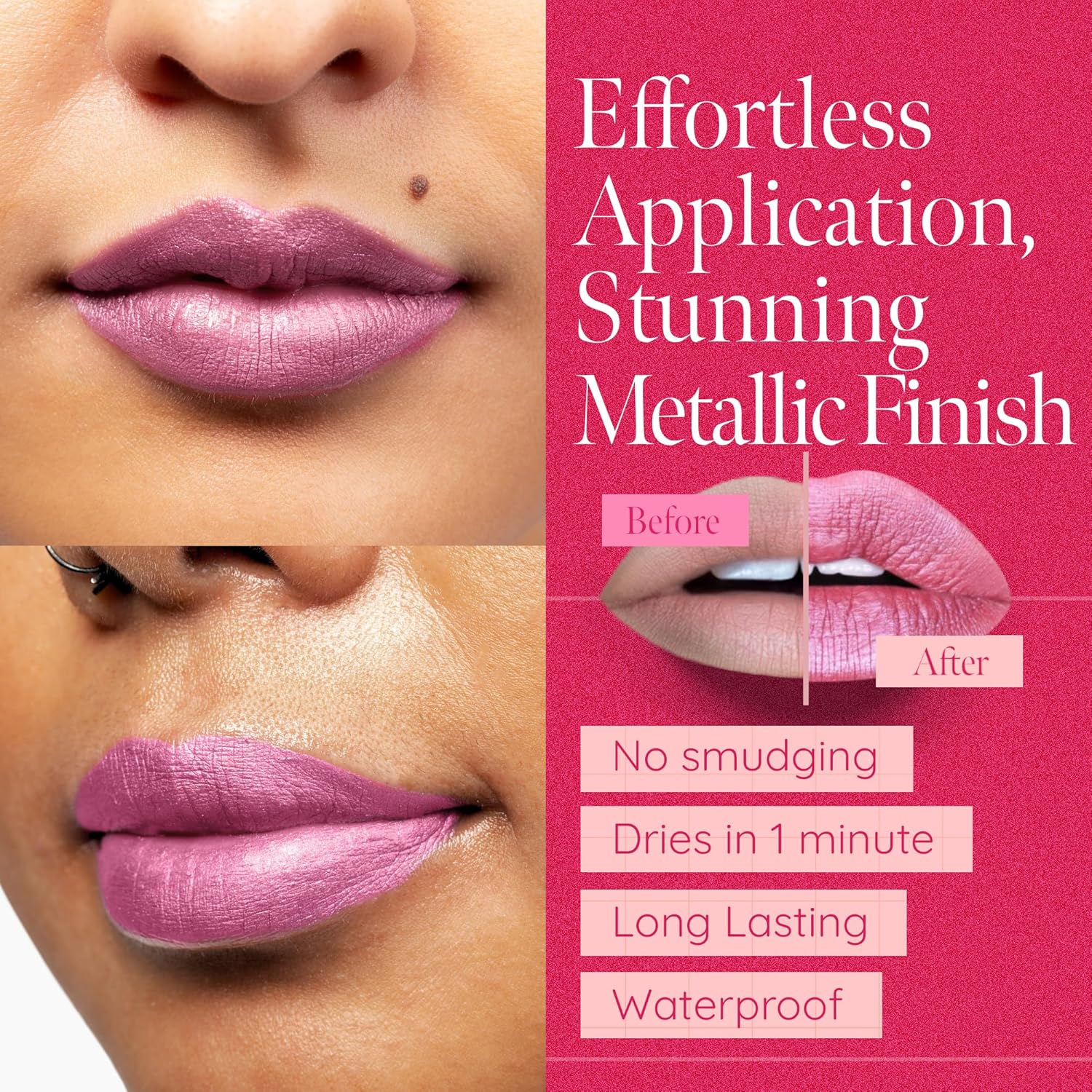 Aromi Metallic Liquid Lipstick | Long-Lasting, Light Pink Lip Color with Shimmery Finish, Vegan & Cruelty-free, Waterproof (Cotton Candy)-Velvo Beauty
