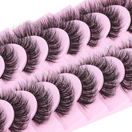 Mink Lashes 10 Pairs False Eyelashes D Lashes Natural Cat Eye Volume Faux Mink Lashes Wispy 18 mm 5D Thick Soft Eyelashes Pack by FANXITON-Velvo Beauty