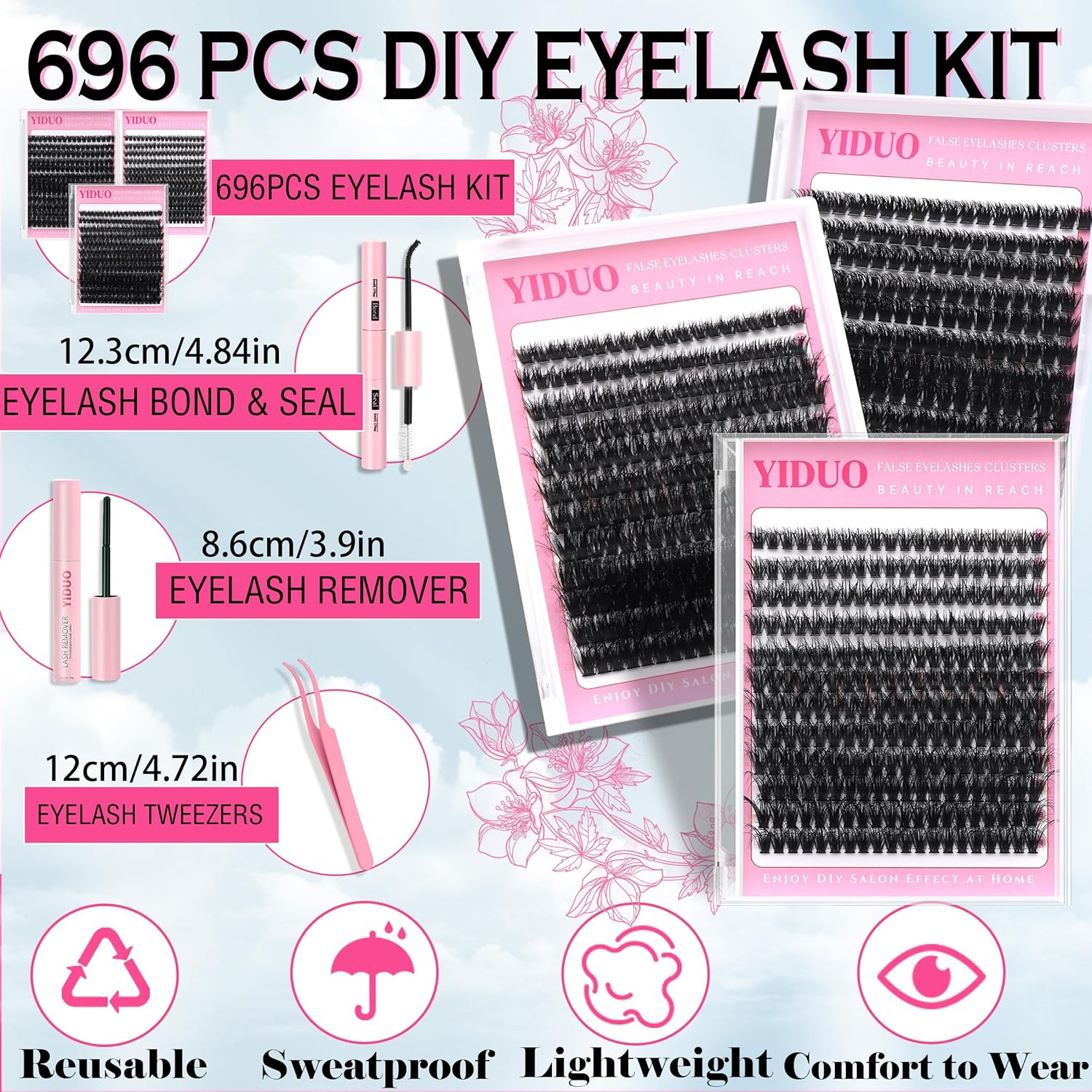 D Curl Volume Fake Eyelashes Lashes Cluster Kit Wispy Faux Mink Lashes 696Pcs Bulk Packs, DIY Individual Eyelash Extensions Wholesale Combo Pack with Glue|Tweezers|Removers-Velvo Beauty