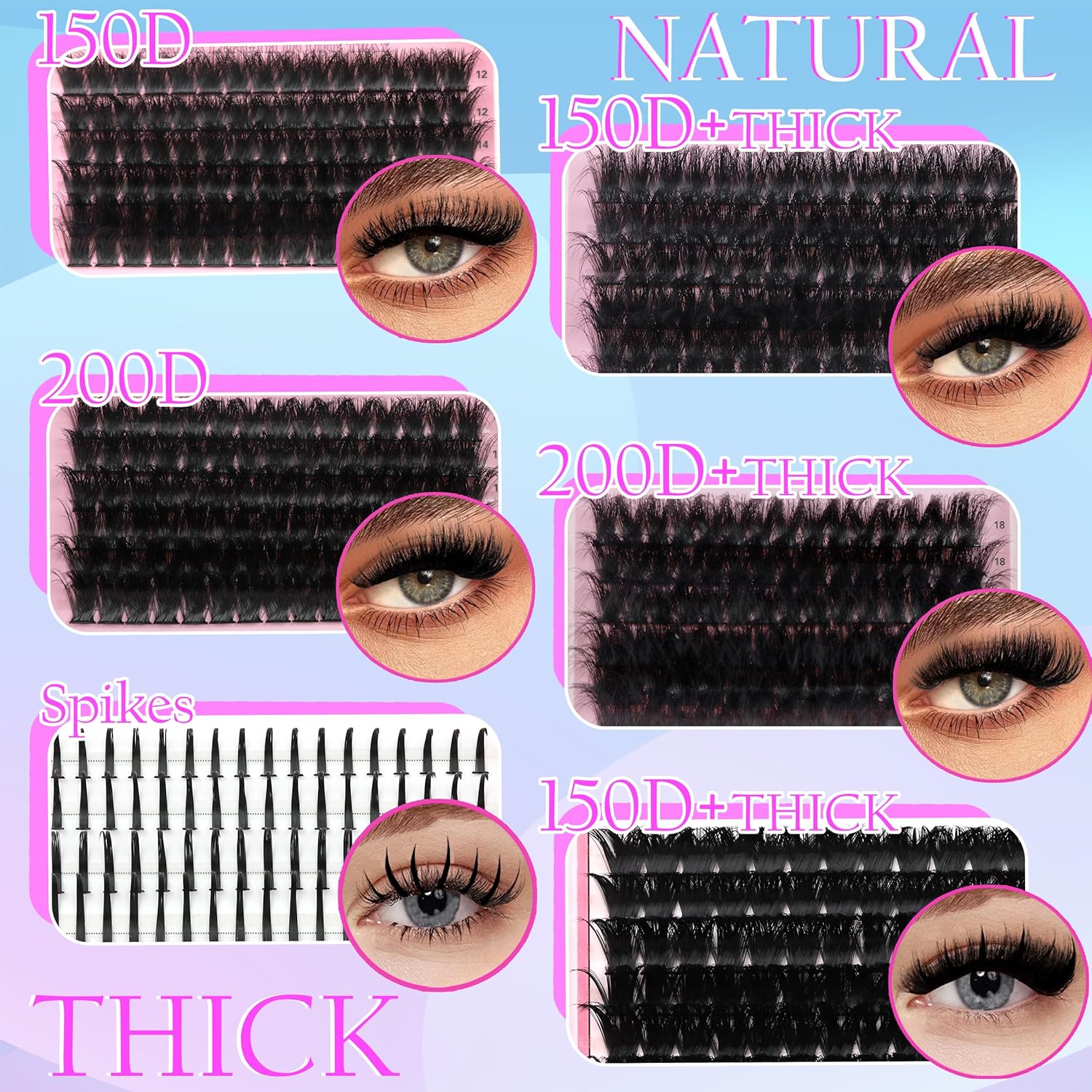 575Pcs Bulk Pack Lashes Clusters Kit with Glue and Removers, D Curl Volume 150D+200D+Spiky Lashes Clusters, 12-21mm Manga Extension Eyelashes DIY Individual False Eyelash Wholesale Pack-Velvo Beauty