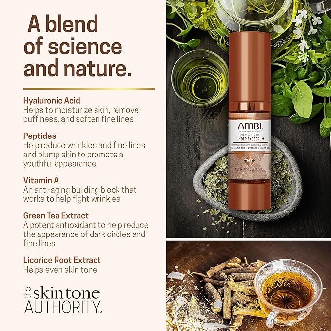 Ambi Even & Clear Under Eye Serum for All Skin Types Anti Aging Formula Features Peptides, Hyaluronic Acid, and Vitamin A to Help Reduce Fine Lines, Wrinkles, and Dark Circles , 0.5 Ounce-Velvo Beauty