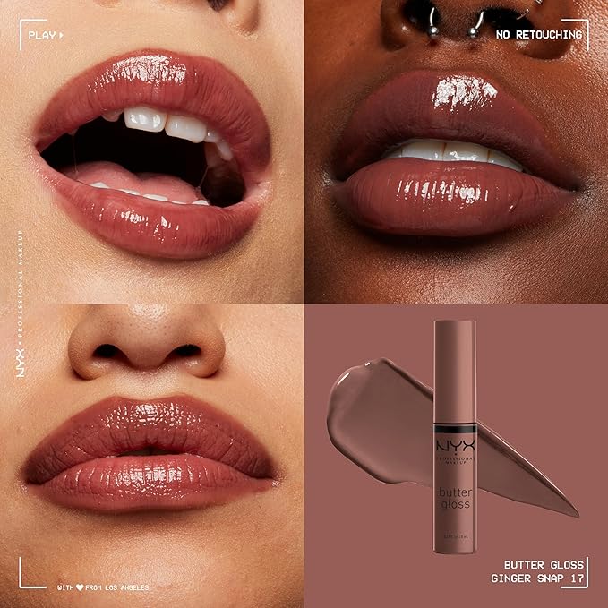 NYX PROFESSIONAL MAKEUP Butter Gloss, Non-Sticky Lip Gloss - Ginger Snap (Chocolate Brown)-Velvo Beauty