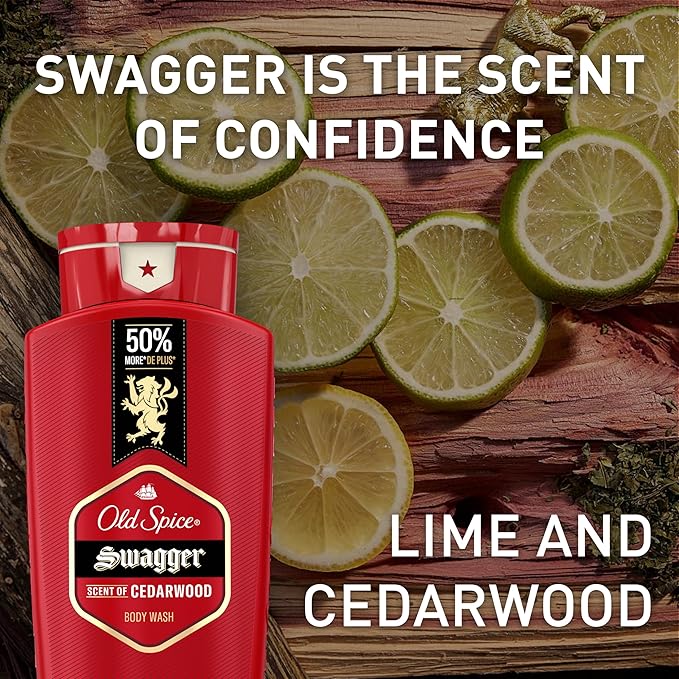 Old Spice Body Wash for Men, 24/7 Shower Fresh with Lasting Scent, Red Collection, Swagger with Cedarwood Scent, 24 fl oz (Pack of 2)-Velvo Beauty