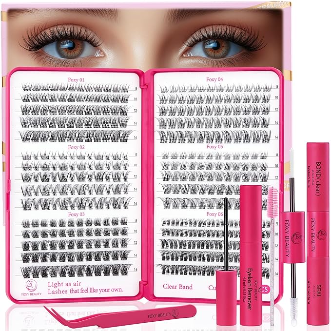 Nova Lash Clusters Kit - 360 pcs Lash Clusters Natural Look Invisible Band Eyelash Clusters Lash Extension Kit with Bond and Seal 0.07D D Curl WideSpan Cluster Eyelash Extension Kit 8-16mm DIY at Home-Velvo Beauty