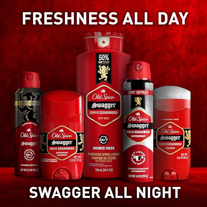 Old Spice Body Wash for Men, 24/7 Shower Fresh with Lasting Scent, Red Collection, Swagger with Cedarwood Scent, 33.4 fl oz (Pack of 4)-Velvo Beauty