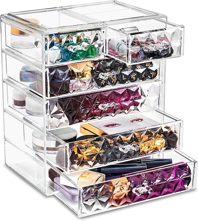 Sorbus Acrylic Makeup Organizer - Organization and Storage Case for Cosmetics Make Up & Jewelry - Big Clear Makeup Organizer for Vanity, Bathroom, College Dorm, Closet, Desk (4 Large, 2 Small Drawers)-Velvo Beauty