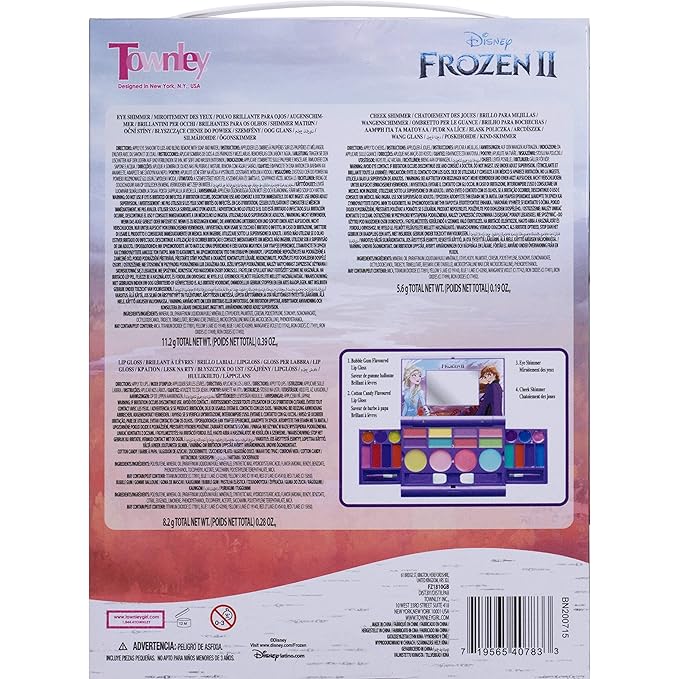 Disney Frozen Elsa Anna Cosmetic Compact Set with Mirror 22 lip glosses, 4 Body Shines, 6 Brushes Colorful Portable Foldable Washable Makeup Beauty Kit Box Set for Girls Kids Toddler-Velvo Beauty