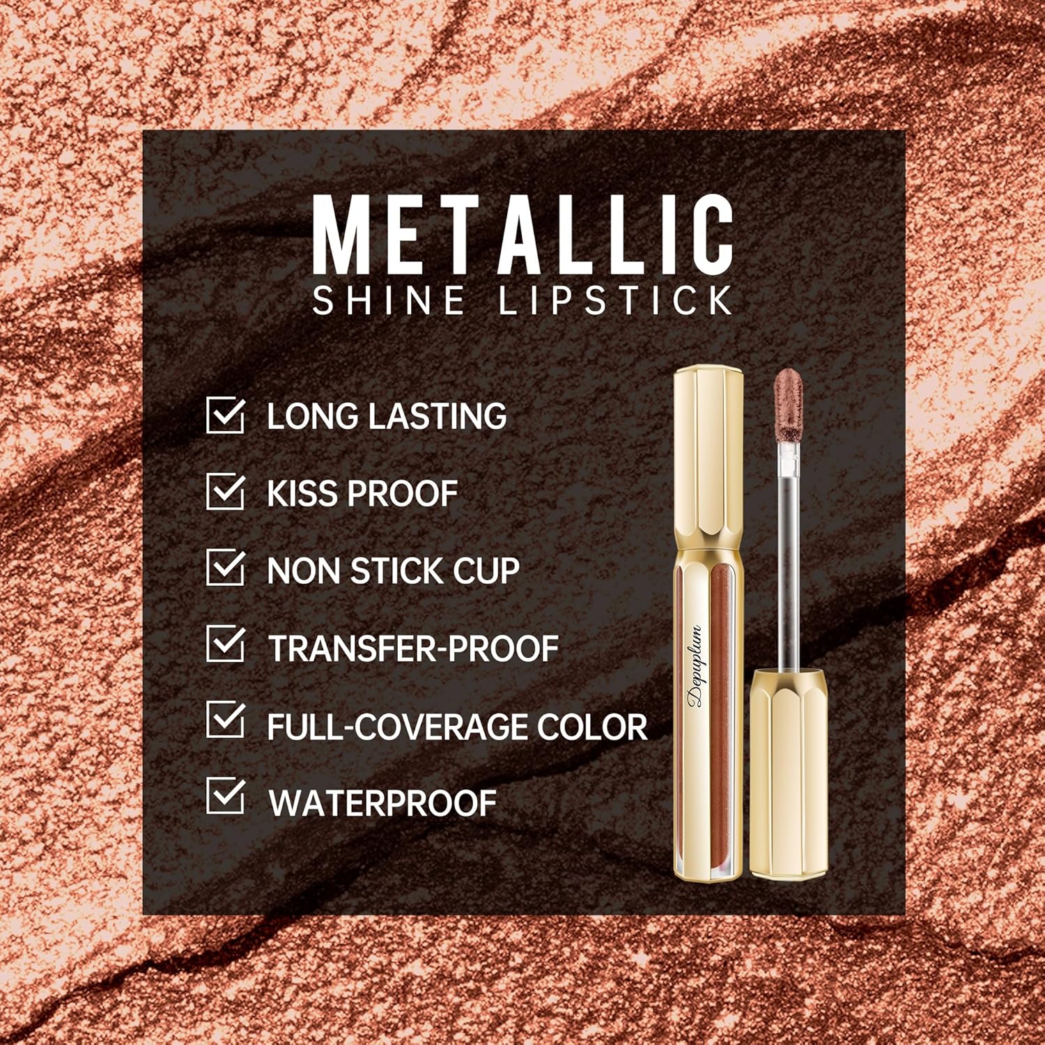 Brown Lipsticks for Women Metallic Lipstick Long Lasting Non Stick Cup Lip Gloss, Shimmer Lightweight Hydrating Full Coverage Lip Color, DP113 Pleasure-Velvo Beauty