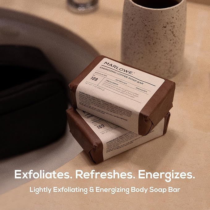 MARLOWE. No. 109 Coffee Bar Soap 7 oz (12 Bars) – Exfoliating Body Scrub for Men with Natural Extracts, Caffeine, Coffee Bean & Cocoa Butter – Energizing Fresh Brewed Scent-Velvo Beauty