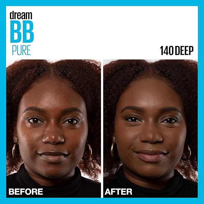 Maybelline Dream Pure Skin Clearing BB Cream, 8-in-1 Skin Perfecting Beauty Balm With 2% Salicylic Acid, Sheer Tint Coverage, Oil-Free, Deep, 1 Count-Velvo Beauty