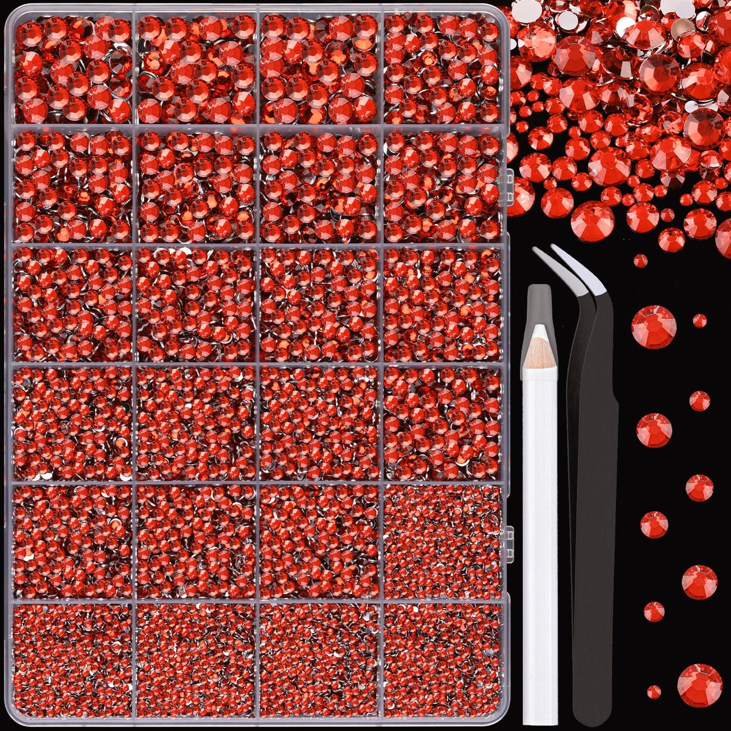 25000Pcs Resin Rhinestones for Crafting, Red 2-6mm Mixed Sizes Non Hotfix Flatback Gems, Bedazzling Crystal for DIY Crafts Clothing Tumblers Mugs Shoes Fabric Nail Art-Velvo Beauty
