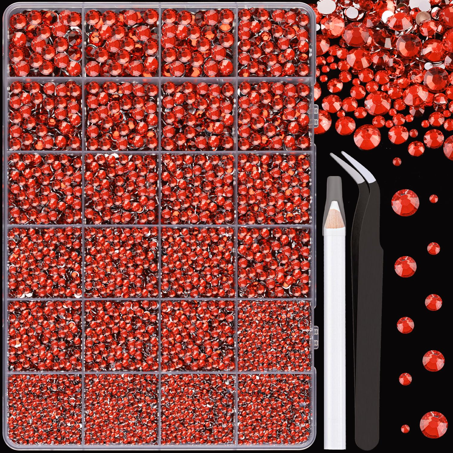 25000Pcs Resin Rhinestones for Crafting, Red 2-6mm Mixed Sizes Non Hotfix Flatback Gems, Bedazzling Crystal for DIY Crafts Clothing Tumblers Mugs Shoes Fabric Nail Art-Velvo Beauty