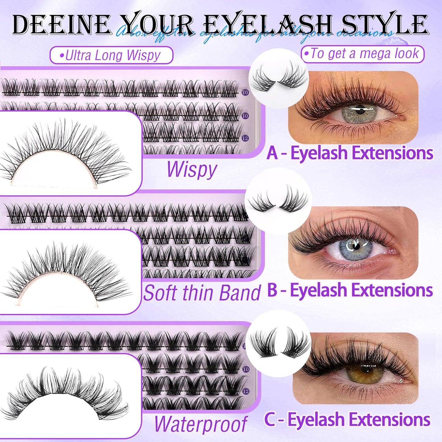 YlDUO Lashes Clusters Kit Gift Packs Natural False Eyelashes Extensions C/D Curl Wispy Individual Fake Eyelash, DIY Natural Extension Lash with Glue*2|Tweezers|Removers|Eyelash&Eyebrow Brush-Velvo Beauty