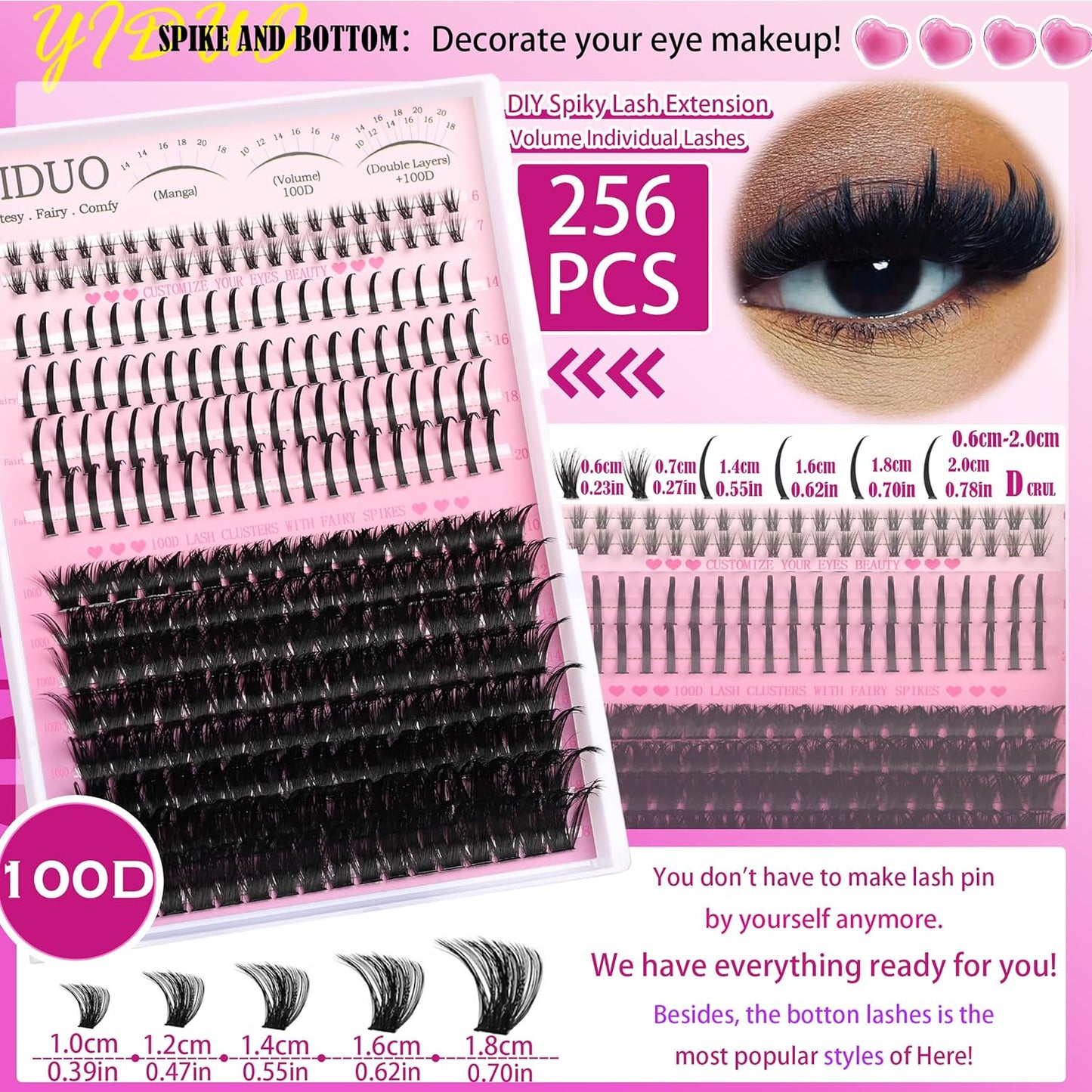 Lashes Clusters Kit with Spikes Bottom Extensions False Eyelashes 816Pcs Bulk Packs with 2X Bond&Seal Volume D Curl Wispy Individual Fake Eyelash Wholesale Large Pack for Beginners Gift Choice-Velvo Beauty