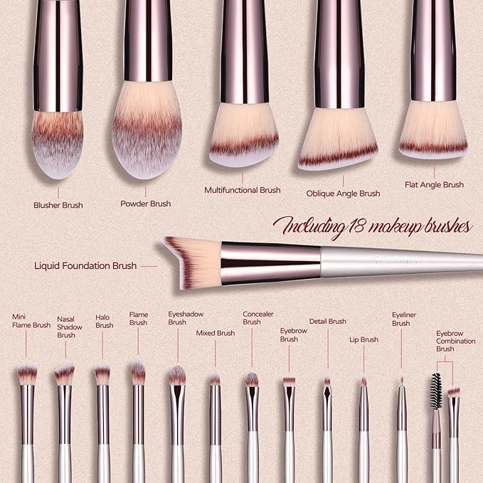 BS-MALL Makeup Brush Set 18 Pcs Premium Synthetic Foundation Powder Concealers Eye shadows Blush Makeup Brushes with black case-Velvo Beauty