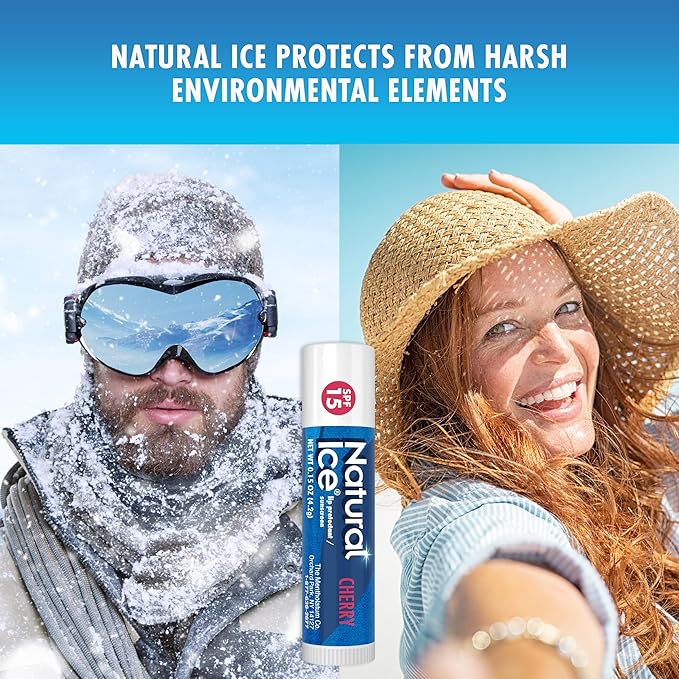 Mentholatum Natural Ice Cherry Flavor Medicated Lip Balm, Hydrating Lip Care for Dry, Chapped Lips, Moisturizing Formula with SPF 15 Helps Prevent Sunburn, Protection for Smooth, Soft Lips 48 Count-Velvo Beauty