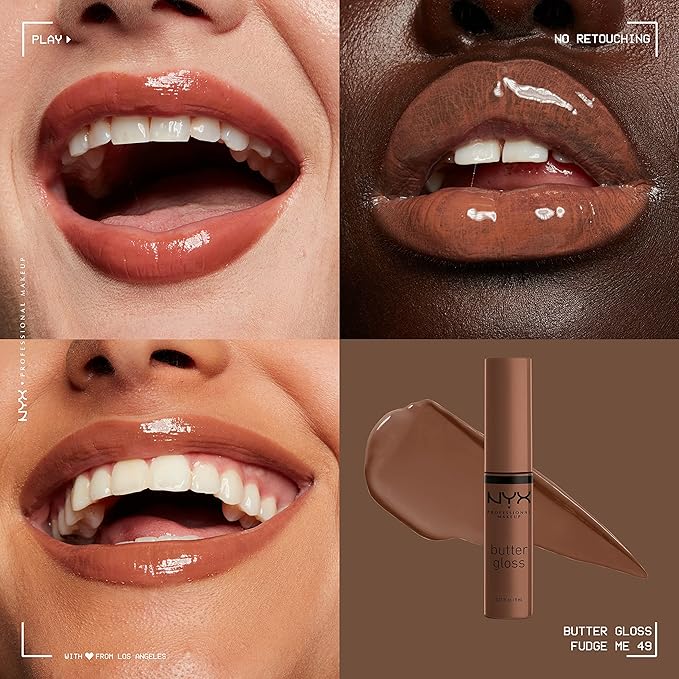 NYX PROFESSIONAL MAKEUP Butter Gloss Brown Sugar, Non-Sticky Lip Gloss - Fudge Me (Warm Brown)-Velvo Beauty
