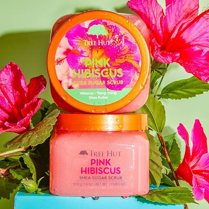 Tree Hut Shea Sugar Scrub - Pink Hibiscus - 18 oz - Exfoliating Body Scrub for Smooth, Glowing Skin - Made with Real Sugar and Shea Butter-Velvo Beauty