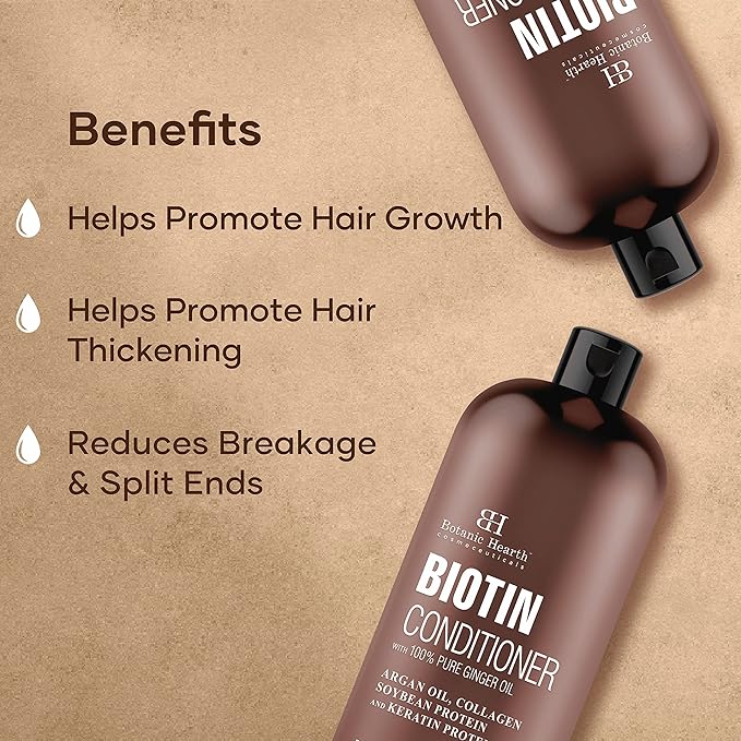 Botanic Hearth Biotin Conditioner With Ginger Oil & Keratin | For Hair Growth |With Turmeric Extract, Argan Oil, Tea Tree Oil & Vitamin E | Sulphate & Paraben Free | 16 Fl Oz-Velvo Beauty