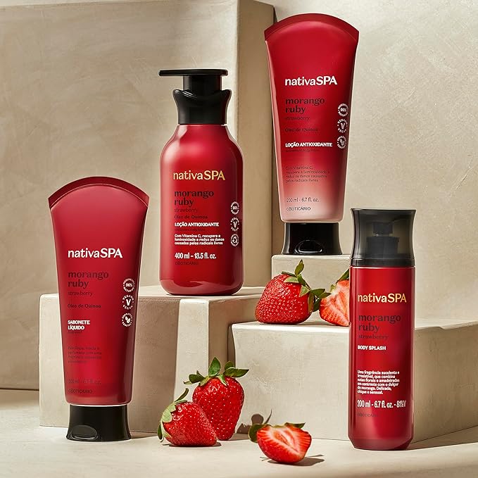 Nativa SPA by O Boticário, Ruby Strawberry Antioxidant Body Lotion, Brightening Vitamin C and Nourishment for Radiant Skin, 13.5 Ounce-Velvo Beauty