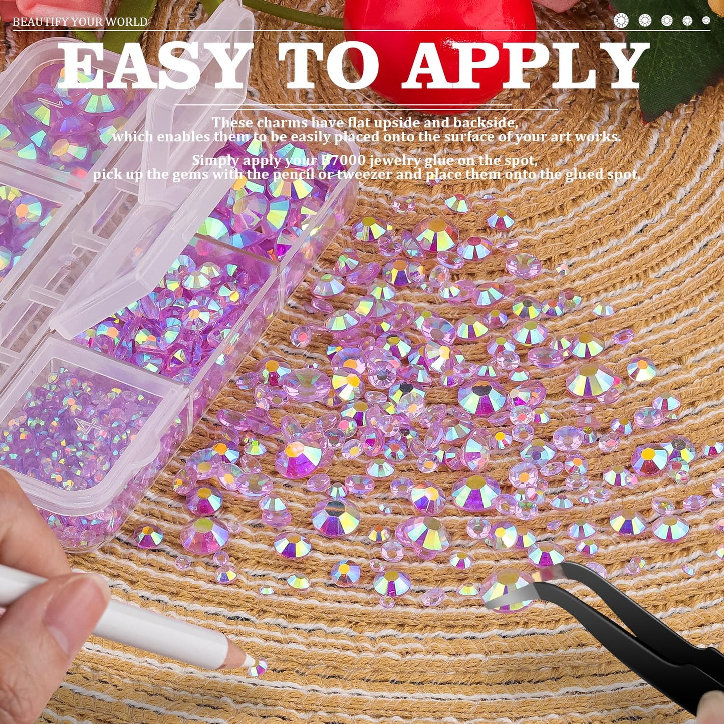 Resin Rhinestones Crafting, 2/3/4/5/6mm Flatback Jelly Rhinestones, 2 Boxes Transparent Lavender Purple AB Non Hotfix Gems for Bedazzling Crafts Mugs Tumblers Clothes Makeup Nail-Velvo Beauty