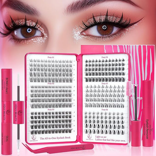 Lash Clusters Kit - Wispy Natural & Manga Spiky Lash Cluster Invisible band 8-16mm Eyelash Clusters Kit D Curl Lash Extension Kit WideSpan with Bond and Seal DIY at Home-Velvo Beauty