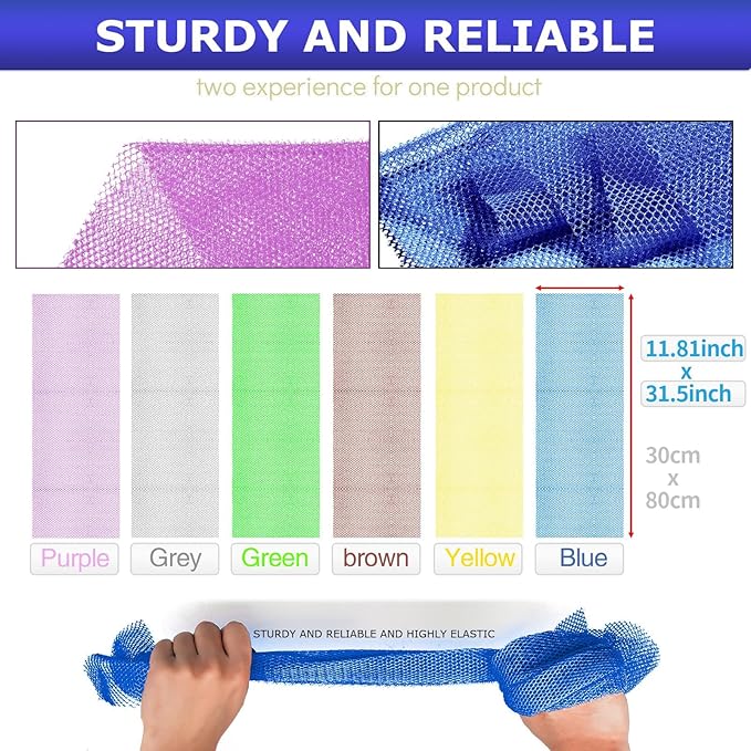 UJFQBH 6 Pieces African Net Sponge Long Bath Sponge Exfoliating Shower Body Scrubber for Daily Use, Terrific for Smoother Skin - Back Scrubber for a Refreshing Experience (Purple - Orange)-Velvo Beauty