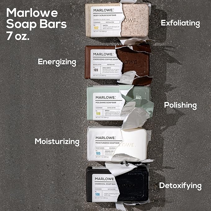 MARLOWE. No. 109 Coffee Bar Soap 7 oz (12 Bars) – Exfoliating Body Scrub for Men with Natural Extracts, Caffeine, Coffee Bean & Cocoa Butter – Energizing Fresh Brewed Scent-Velvo Beauty