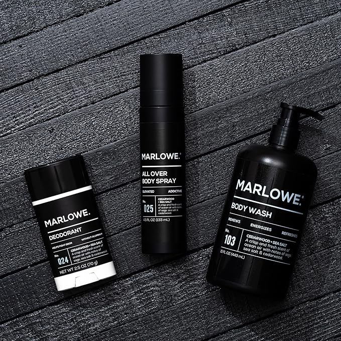 MARLOWE. No. 103 Body Wash 15 oz Pump, Cedarwood + Sea Salt, Energizing & Refreshing Shower Gel, Willow Bark & Green Tea Extracts, Cleanses, Moisturizes, Smooths & Nourishes, Fresh & Zesty Scent-Velvo Beauty