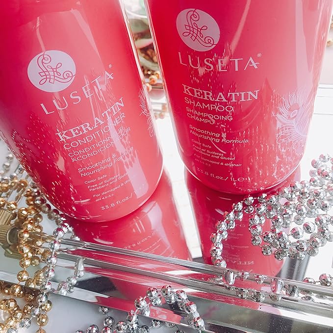 Luseta Keratin Smooth Shampoo and Conditioner Set Moisturizing and Hydrating for Damaged and Dry Hair Prevent Further Breakage Free of Sulfate and phosphate-Velvo Beauty