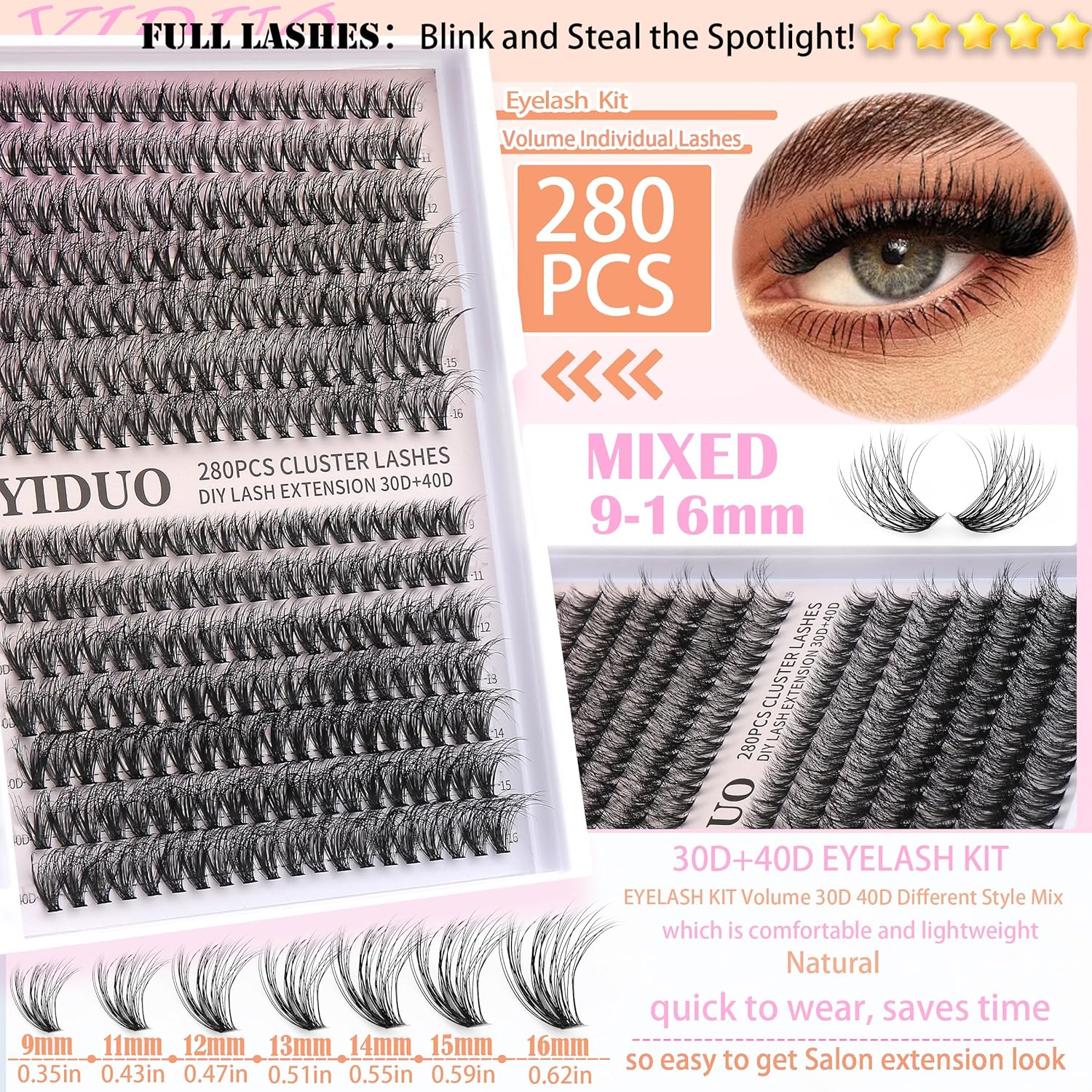 Lashes 7 style Mixed C-Curl False Eyelashes Extensions Clusters Lashes Kit Gift Packs 835Pcs with Bond&Seal Faux Mink Individual Lash Wholesale Pack DIY Individual Fake Eyelashes Box-Velvo Beauty