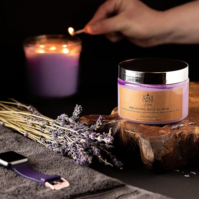 Salt Cellar Spa Lavender Salt Scrub - Elevate Your Self-Care with Dead Sea Minerals - Relax, Revive, and Rejuvenate your Skin - Made in Israel, Cruelty-Free, 18 oz.-Velvo Beauty