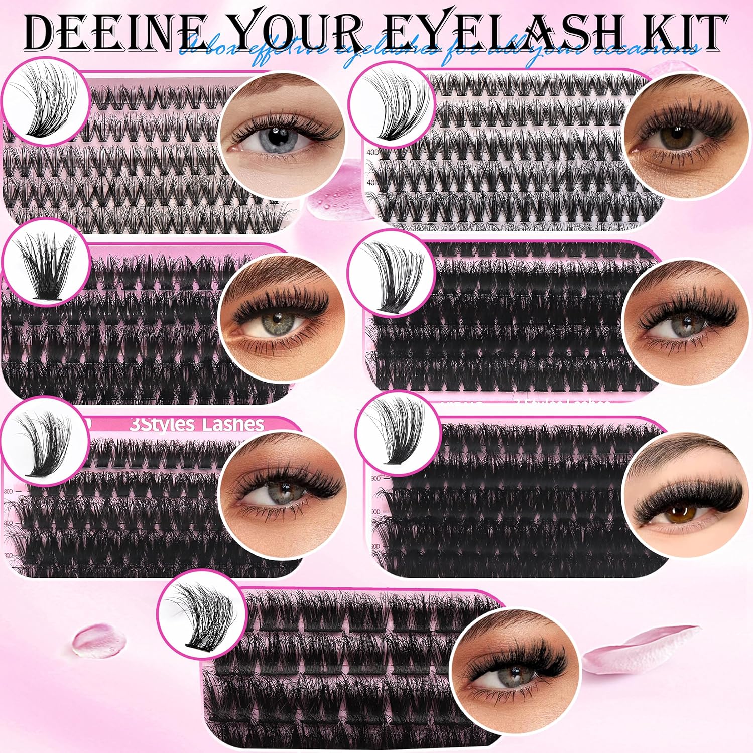Lashes 7 style Mixed C-Curl False Eyelashes Extensions Clusters Lashes Kit Gift Packs 835Pcs with Bond&Seal Faux Mink Individual Lash Wholesale Pack DIY Individual Fake Eyelashes Box-Velvo Beauty