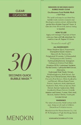 MENOKIN 30 Seconds Quick Bubble Mask [CLEAR] - [Cica] in Micro-bubbles For Soothing & Skin Strengthening, Hydration, Clearer Complexion, Korean Skin Care Essential, 70 Uses, 3.21 fl.oz-Velvo Beauty