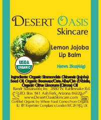 2-Pack Organic Lemon Lip Balm - USDA Certified Organic, 70% Organic Jojoba Oil, Organic Beeswax, Soothes and Softens Dry, Cracked, and Sensitive Lips, Natural Lemon Scent No Taste. 0.15 oz/4.6 gm-Velvo Beauty