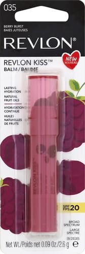 Revlon Lip Balm, Kiss Tinted Lip Balm, Face Makeup with Lasting Hydration, SPF 20, Infused with Natural Fruit Oils, 035 Berry Burst, 0.09 Oz (Pack of 2)-Velvo Beauty