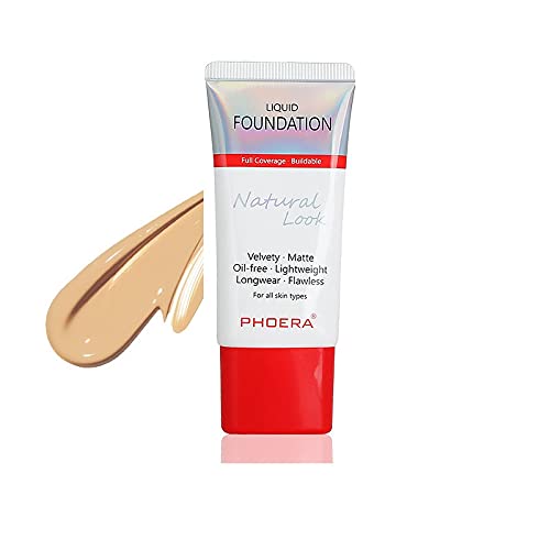 AQUAPURITY PHOERA Full Coverage Foundation New Formula Waterproof Long Lasting Oil Free Velvet Matte Liquid Foundation for Oily Skin Flawless Makeup Base Cream Concealer (104A Natural Beige)-Velvo Beauty