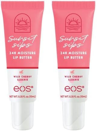 eos Sunset Sips Lip Butter Tube- Wild Cherry Slushie, 24-Hour Moisture, Overnight Lip Mask, Lip Care Products, 0.35 fl oz (Pack of 2)-Velvo Beauty