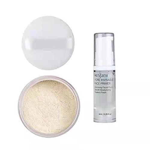 PHOERA Setting Powder and PHOERA Face Primer Makeup, Control Oil Brighten Skin Color Cover Blemish Whitening Face Setting Loose Powder（2 Pcs） (01 Translucent +makeup primer)-Velvo Beauty