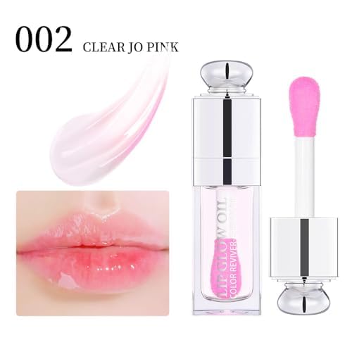 Plumping Lip Oil,Hydrating Gloss Tinted Lip Balm Transparent Lip Care,Big Brush Head Glitter Shine,Long Lasting Nourishing Non-sticky Fresh Textureand Dry Lips Care Products0.2 OZ(002#CLEAR TO PINK)-Velvo Beauty