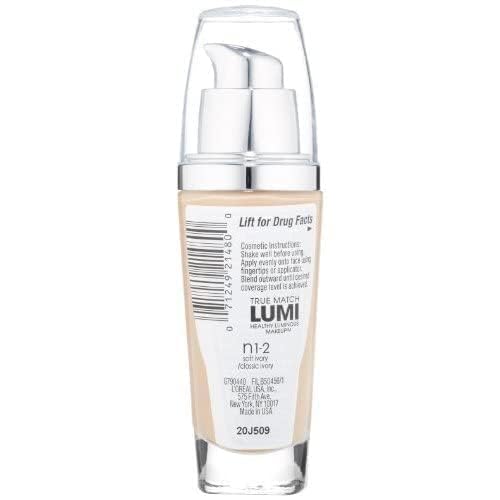 L'Oreal Paris True Match Lumi Healthy Luminous Makeup, N1-2 Soft Ivory Classic Ivory , 1 fl; oz.-Velvo Beauty