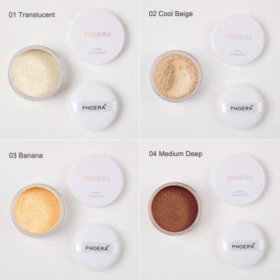 PHOERA Setting Powder Controls Oil,Setting Powder Makeup Light,Loose Powder Makeup Coverage,Loose Setting Powder Mini,0.17oz (03#BANANA)-Velvo Beauty