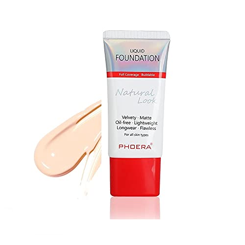 AQUAPURITY PHOERA Full Coverage Foundation New Formula Waterproof Long Lasting Oil Free Velvet Matte Liquid Foundation for Oily Skin Flawless Makeup Base Cream Concealer (101 Porcelain)-Velvo Beauty