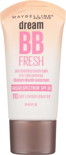 Maybelline Dream Fresh Skin Hydrating BB cream, 8-in-1 Skin Perfecting Beauty Balm with Broad Spectrum SPF 30, Sheer Tint Coverage, Oil-Free, Light/Medium, 1 Fl Oz-Velvo Beauty