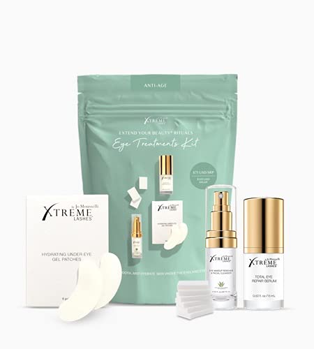 Xtreme Lashes Extend Your Beauty Rituals - Eye Treatments Kit - Lash Extension Safe, includes Serum, Under Eye Gel Patches, Cleanser, and Cosmetic Sponges-Velvo Beauty