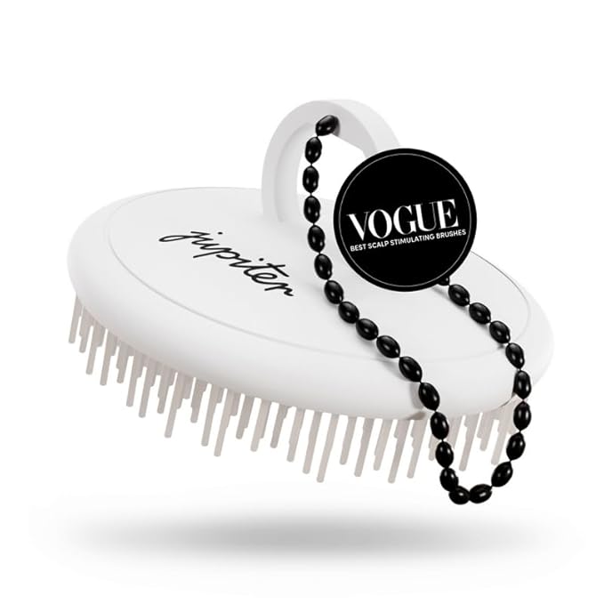 Jupiter Scalp Exfoliator Brush, Detangling Scalp Scrubber Brush, for Wet or Dry Hair, Removes Dandruff & Build-Up, Supports Circulation, Ergonomic Scalp Massager, Good for All Hair Types, White-Velvo Beauty